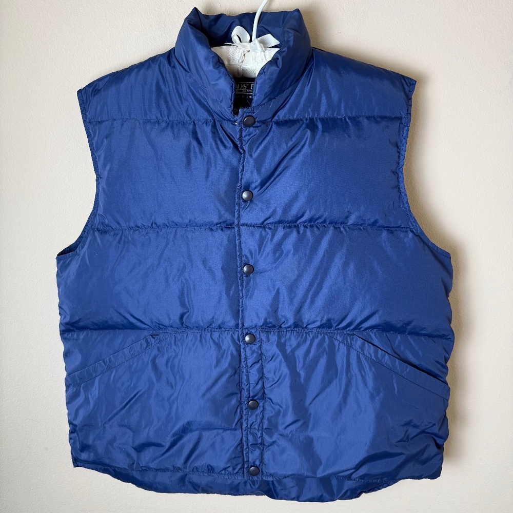Vintage Lands End Goose Down Puffer Vest Unisex Mens Large Navy Blue 90s Nylon